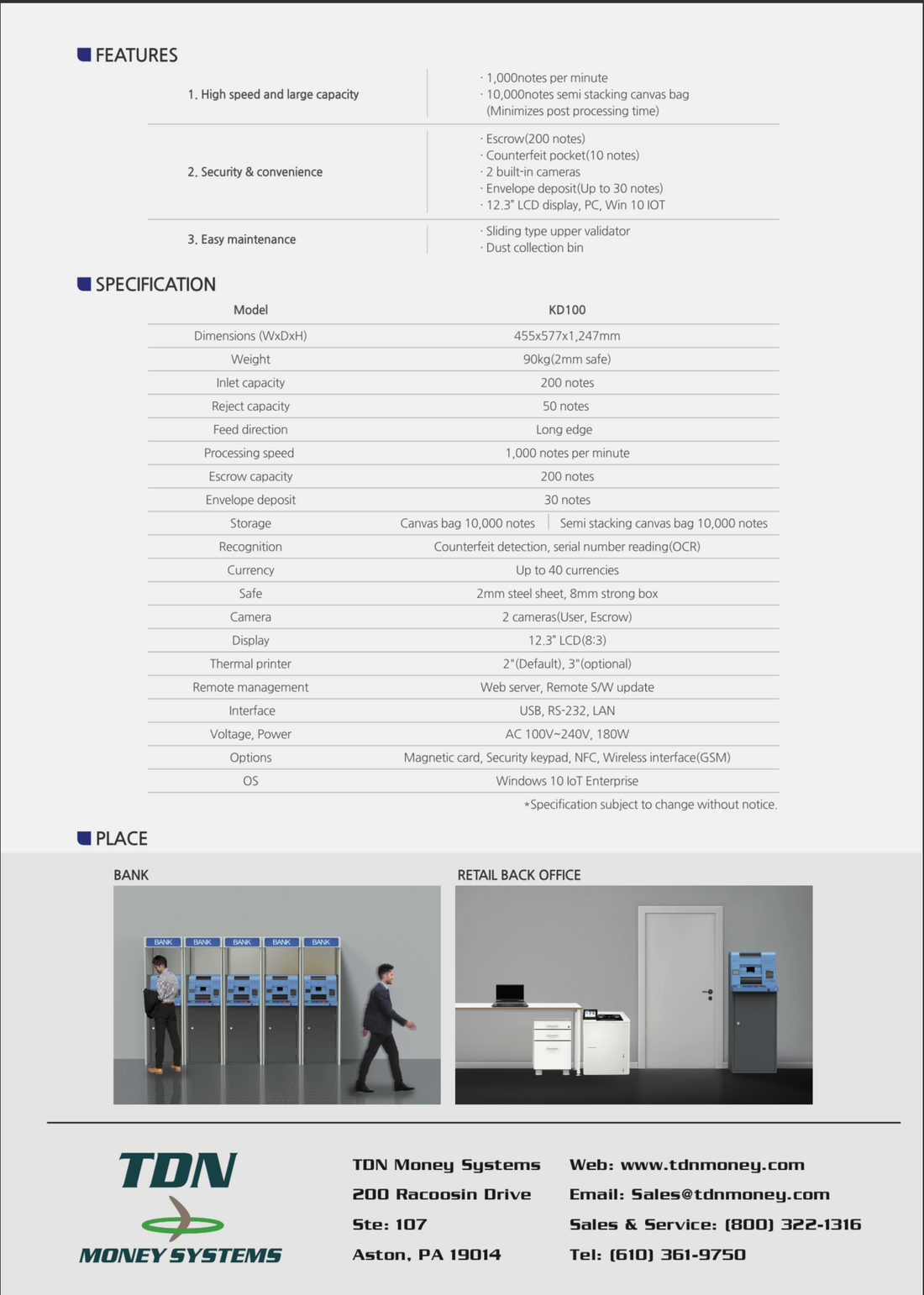 KD100 High Speed Bulk Note Cash Deposit System