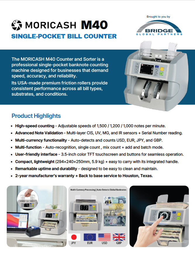 Moricash M-40 Single Pocket Banknote Counter