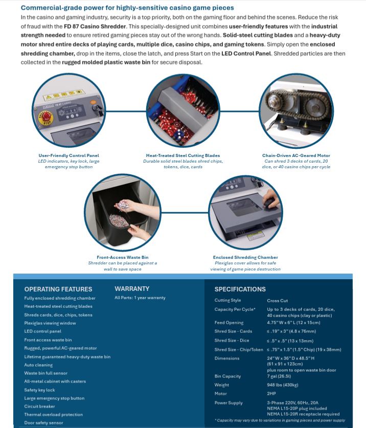 Formax FD-87 Casino Shredder