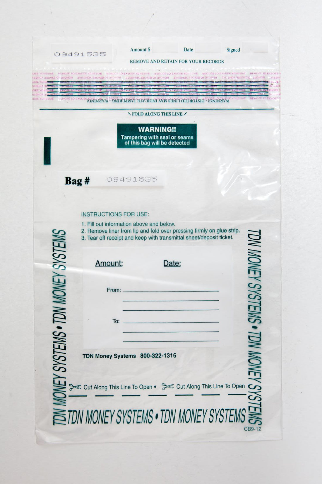 TDN Value Tamper Evident Transport Cash Bag 9" x 12" Case of 1000